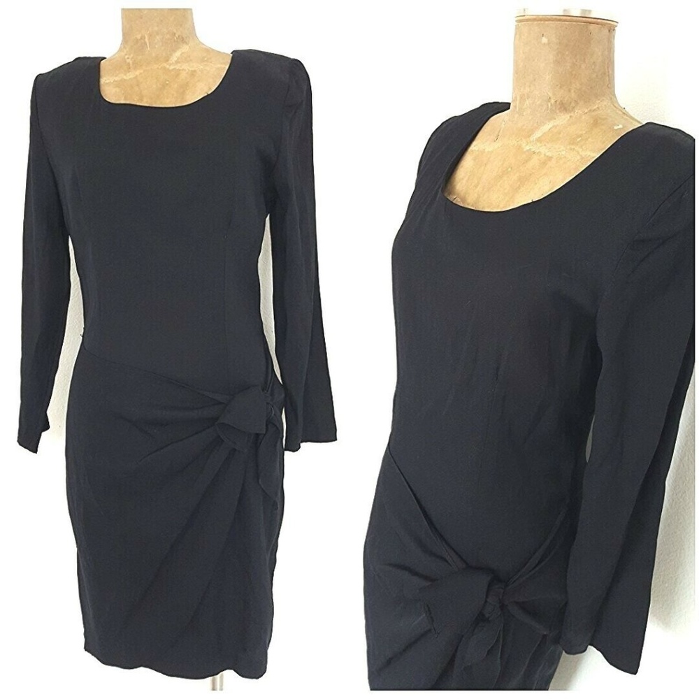 Vintage 90s Y2K Minimalist Black Side Tie Mini Dress Medium